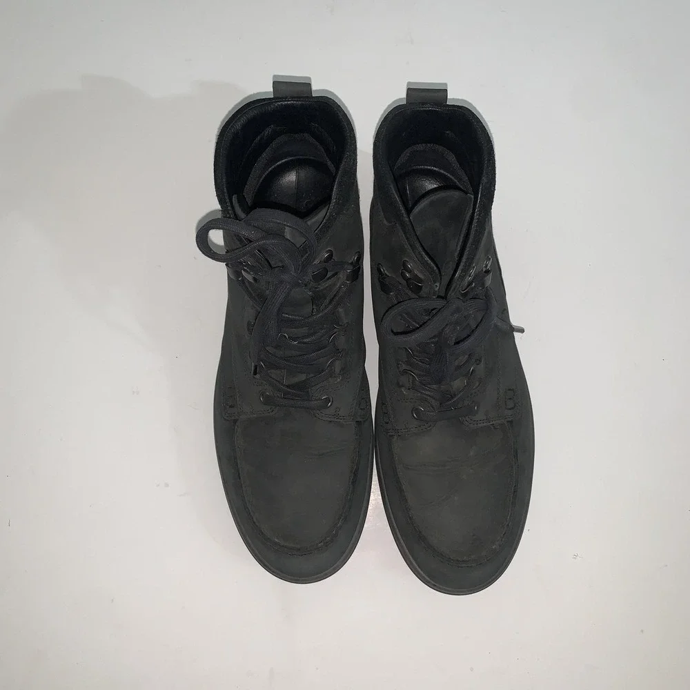 ECCO Boots Mens Size 11 Black Nubuck Combat Ankle Lace Up Casual Shoes